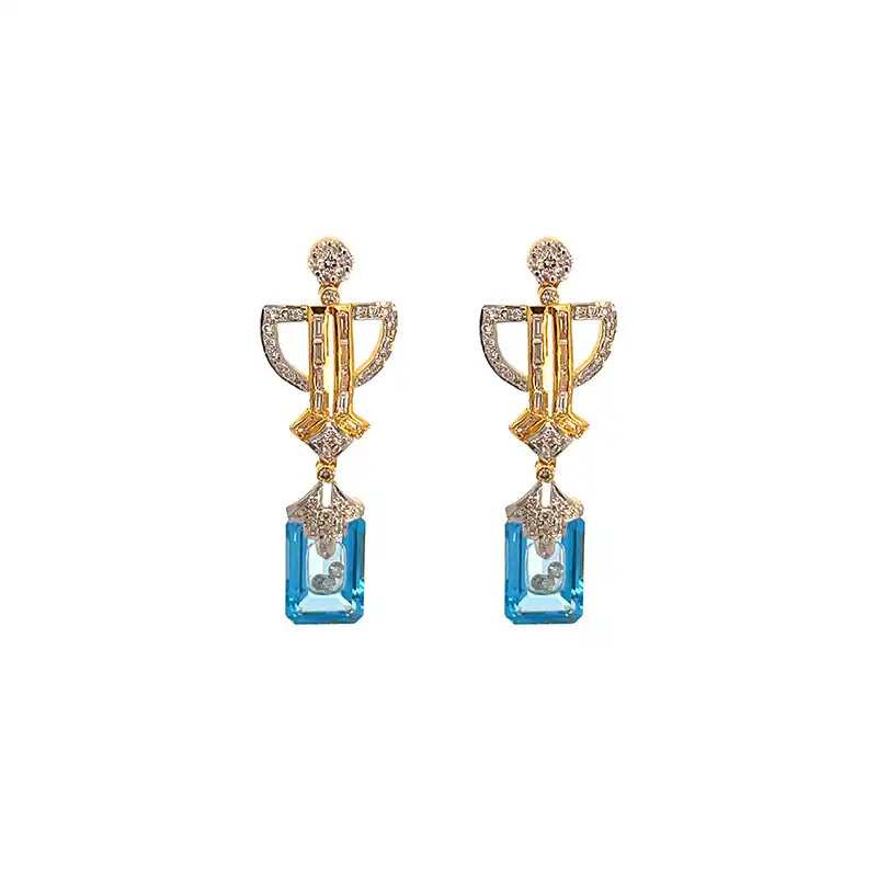 Pendant Set Blue Topaz, Diamond in 18K Gold